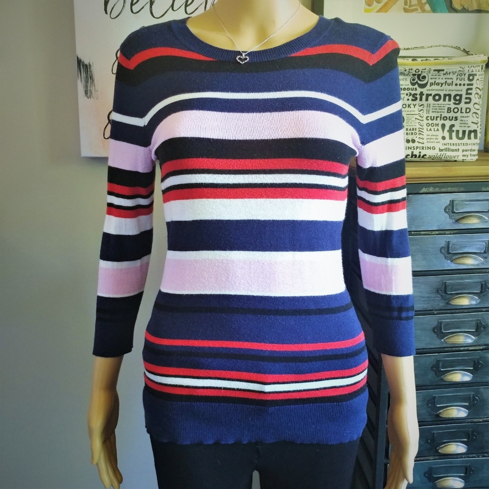 Halogen 3/4 Sleeve Striped Sweater